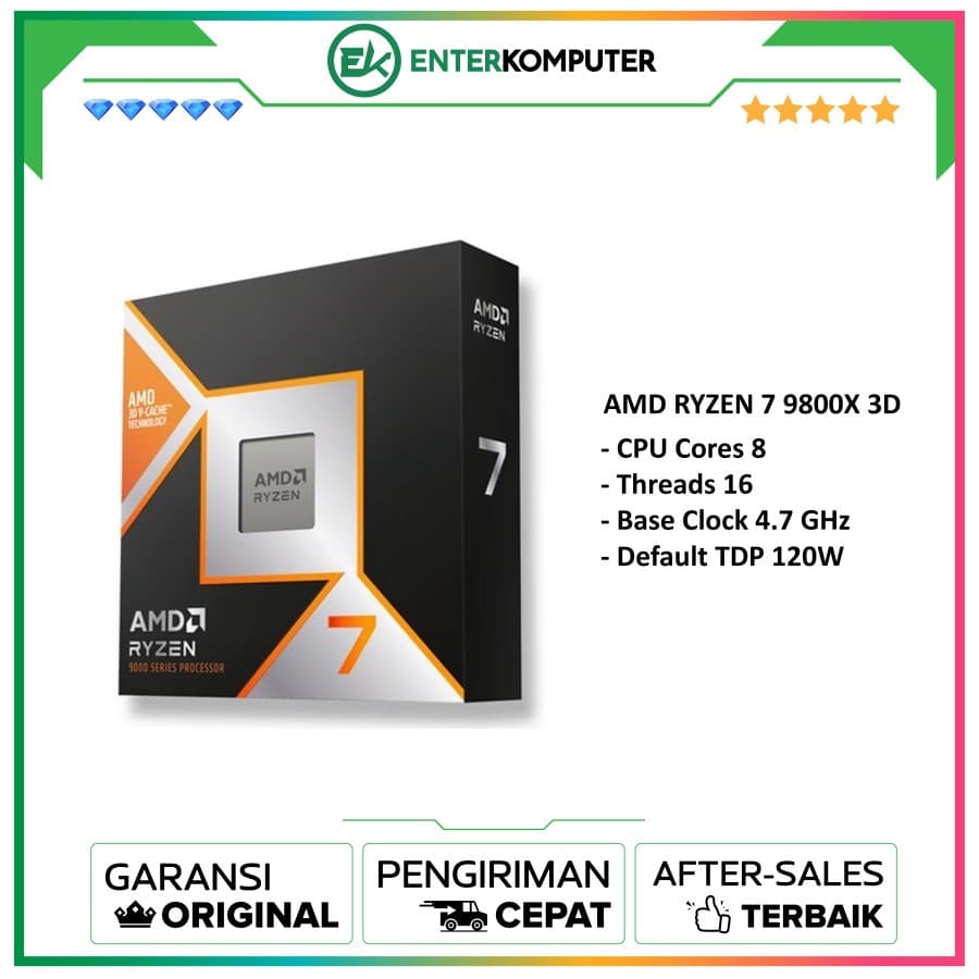 AMD Ryzen 7 9800X3D 4.7GHz Up To 5.2GHz Cache 96MB 120W AM5 [Box] - 8 Core - 100-1000001084WOF